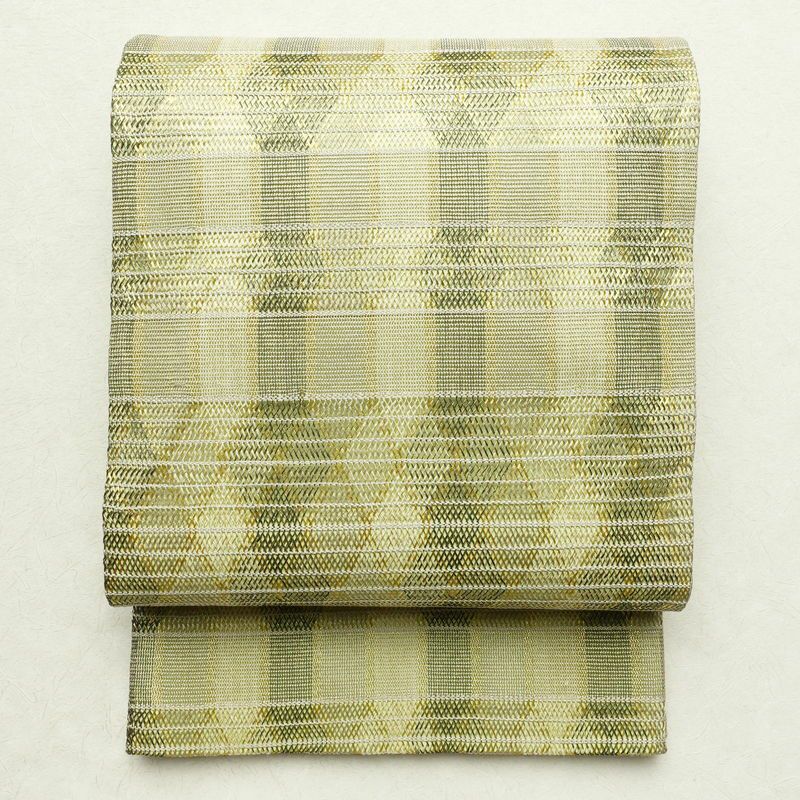 袋帯 六通柄 夏用 フォーマル用 正絹 縞柄・線柄 緑・うぐいす色_画像1