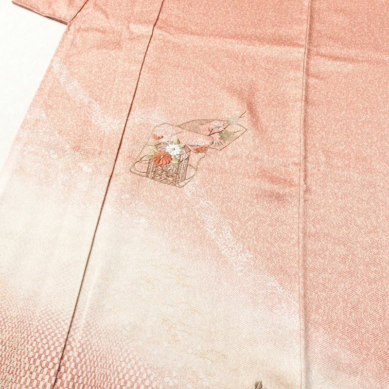 訪問着 良品 正絹 刺繍 金彩 古典柄 袷仕立て 橙_画像5