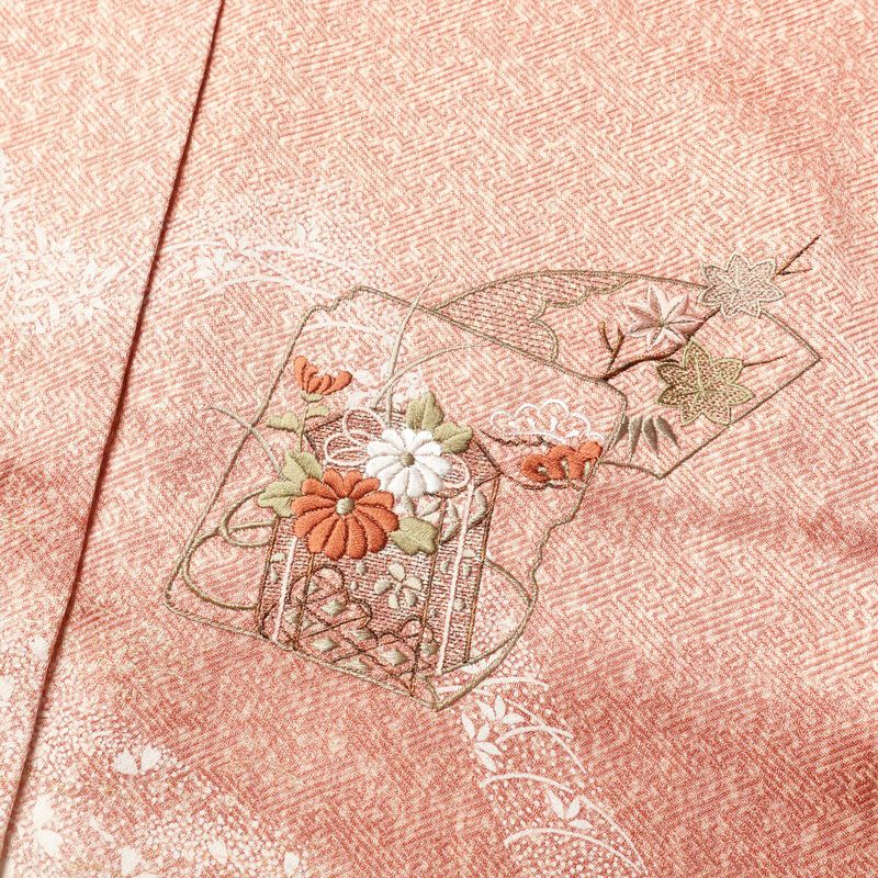 訪問着 良品 正絹 刺繍 金彩 古典柄 袷仕立て 橙_画像6