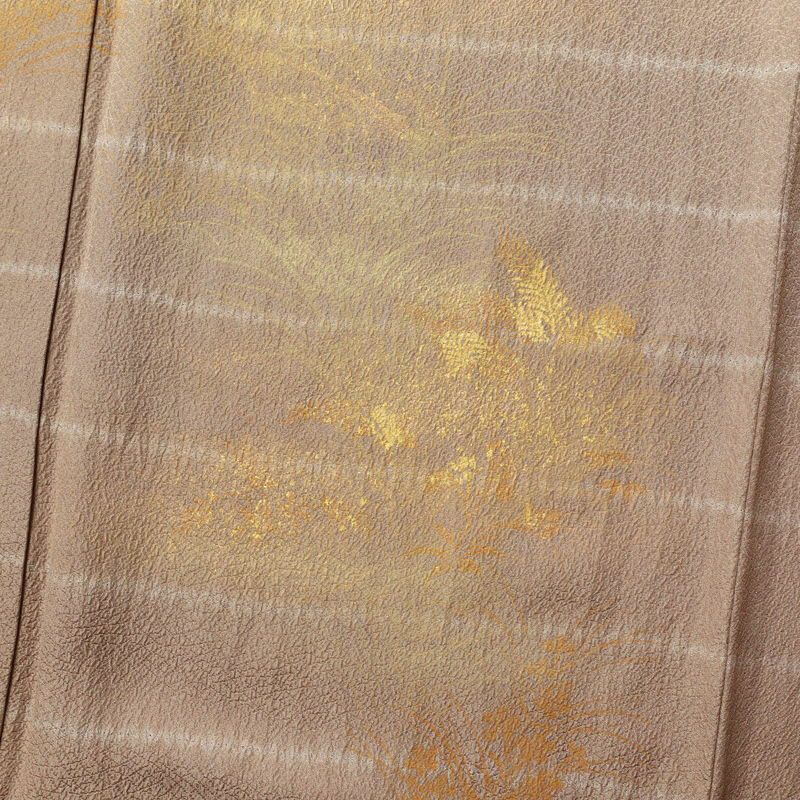 付け下げ 良品 絞り 箔 刺繍 正絹 木の葉・植物柄 袷仕立て 黄・黄土色_画像6