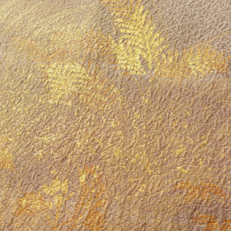 付け下げ 良品 絞り 箔 刺繍 正絹 木の葉・植物柄 袷仕立て 黄・黄土色_画像10