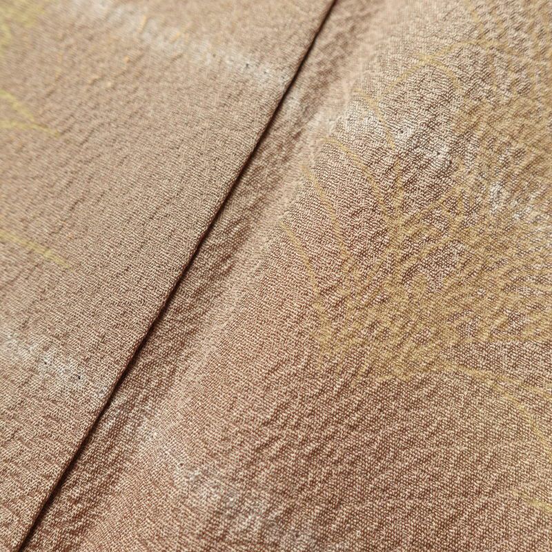 付け下げ 良品 絞り 箔 刺繍 正絹 木の葉・植物柄 袷仕立て 黄・黄土色_画像11