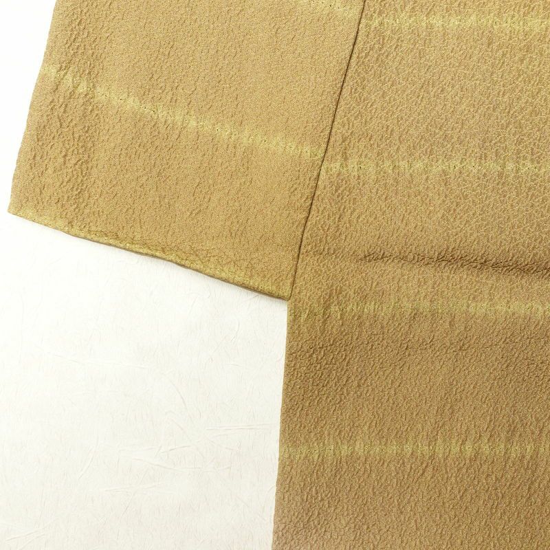 付け下げ 良品 絞り 箔 刺繍 正絹 木の葉・植物柄 袷仕立て 黄・黄土色_画像16