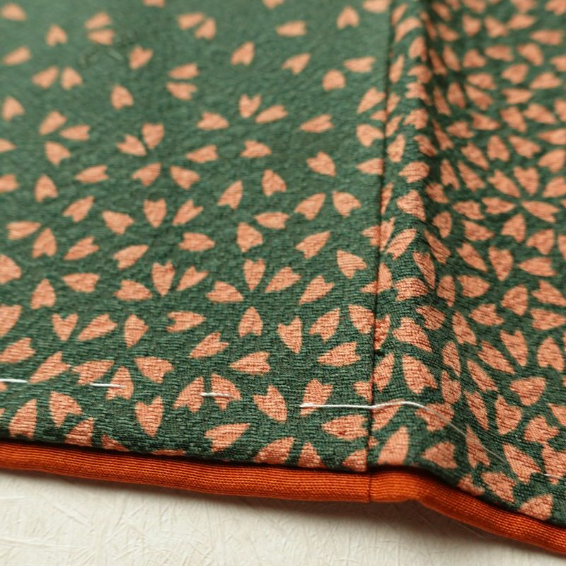 付け下げ 美品 しつけ糸付き 附下 着物 身丈152cm 裄丈62cm 正絹 花柄 袷仕立て 緑・うぐいす色_画像11