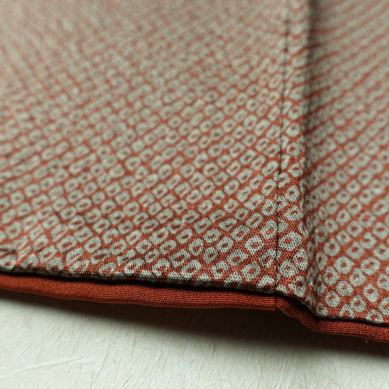 付け下げ 良品 正絹 着物 附下 刺繍 身丈157.5cm 裄丈63cm 竹 木の葉・植物柄 鹿の子 袷仕立て 橙_画像15