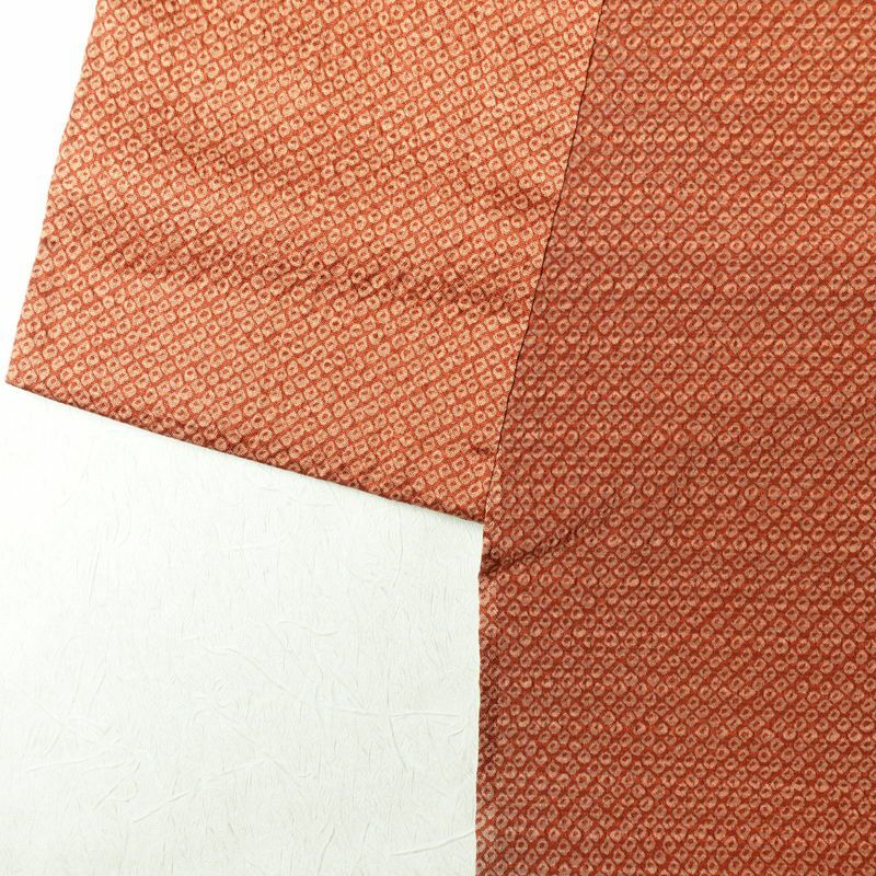 付け下げ 良品 正絹 着物 附下 刺繍 身丈157.5cm 裄丈63cm 竹 木の葉・植物柄 鹿の子 袷仕立て 橙_画像16