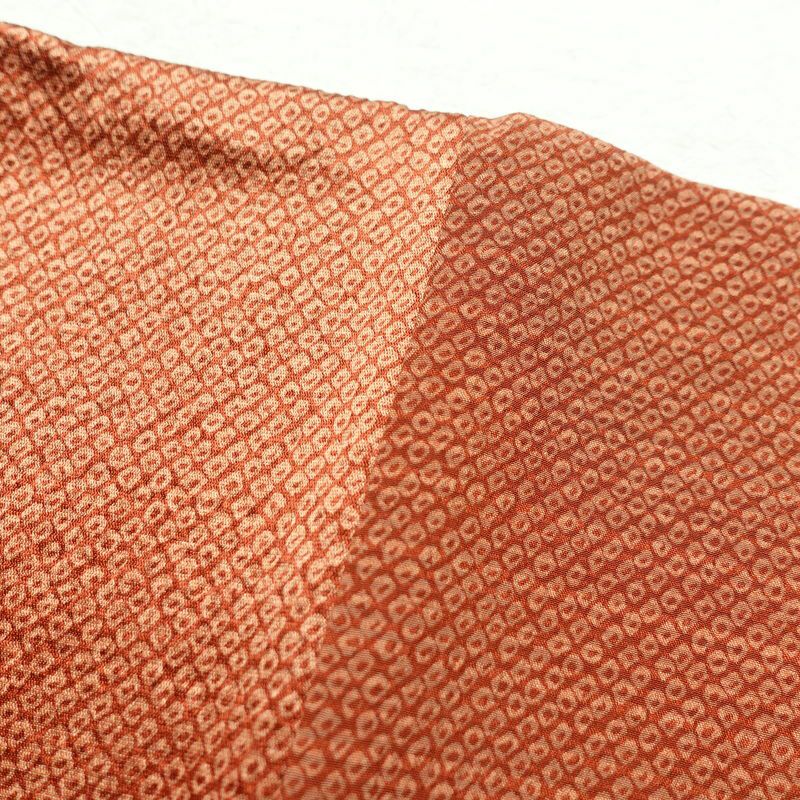 付け下げ 良品 正絹 着物 附下 刺繍 身丈157.5cm 裄丈63cm 竹 木の葉・植物柄 鹿の子 袷仕立て 橙_画像25