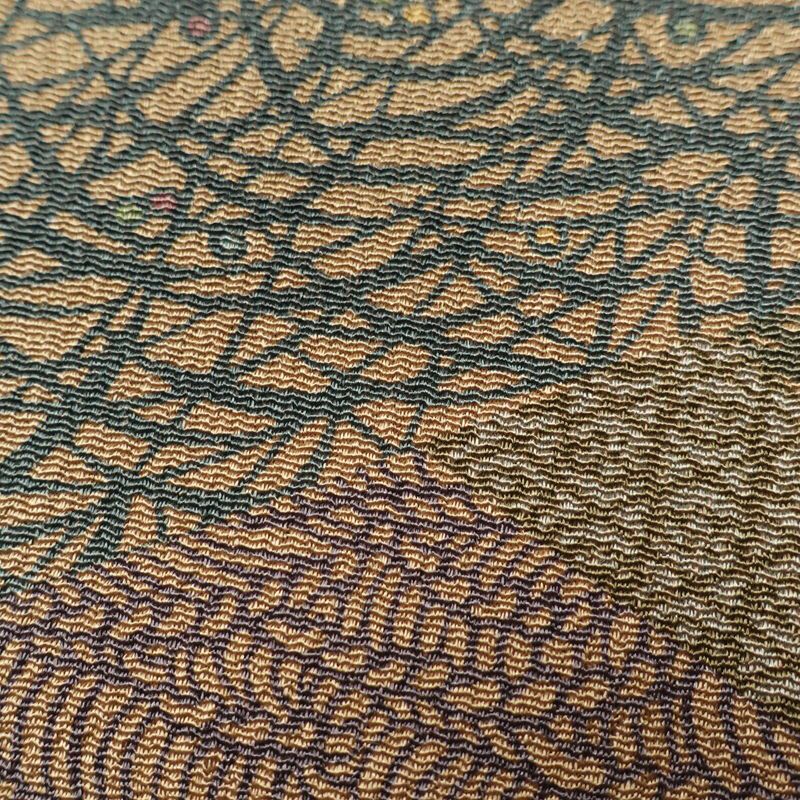 小紋 落款入り 細合俊男 縮緬 正絹 古典柄 身丈154.5cm 裄丈67.5cm 袷仕立て 緑・うぐいす色_画像7