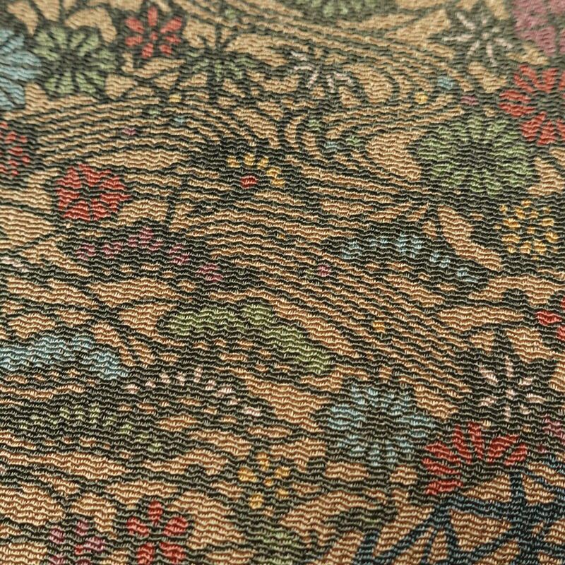 小紋 落款入り 細合俊男 縮緬 正絹 古典柄 身丈154.5cm 裄丈67.5cm 袷仕立て 緑・うぐいす色_画像8