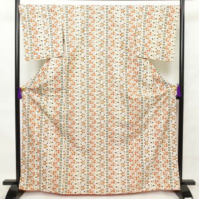 紬 しつけ糸付き kimonossimo 身丈168cm 裄丈68.5cm 着物 正絹 幾何学柄・抽象柄 袷仕立て 白
