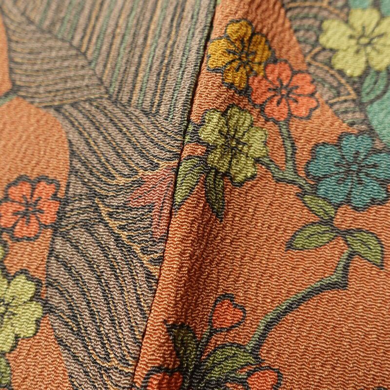 小紋 細合俊男 縮緬 総柄 着物 正絹 身丈162cm 裄丈66cm 古典柄 袷仕立て 多色使い_画像9