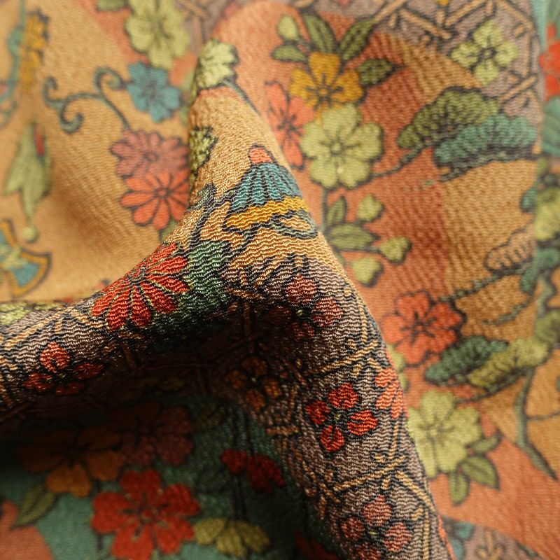 小紋 細合俊男 縮緬 総柄 着物 正絹 身丈162cm 裄丈66cm 古典柄 袷仕立て 多色使い_画像35