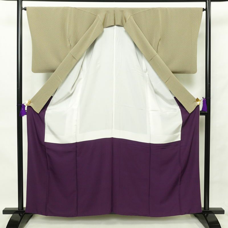 小紋 良品 正絹 幾何学柄・抽象柄 袷仕立て 身丈161cm 裄丈66cm 黄・黄土色_画像3