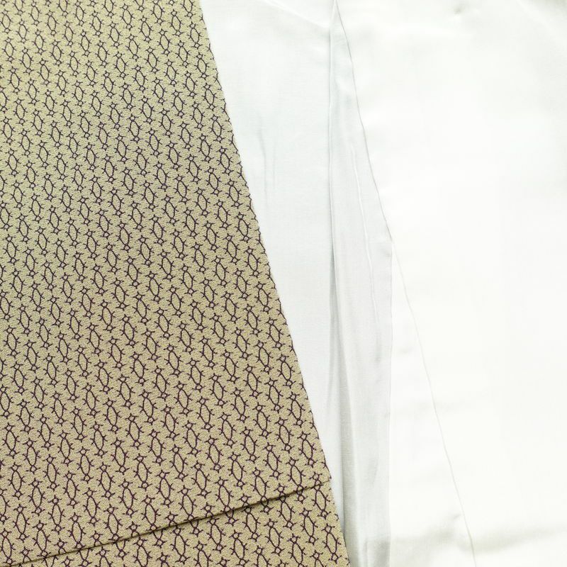 小紋 良品 正絹 幾何学柄・抽象柄 袷仕立て 身丈161cm 裄丈66cm 黄・黄土色_画像23