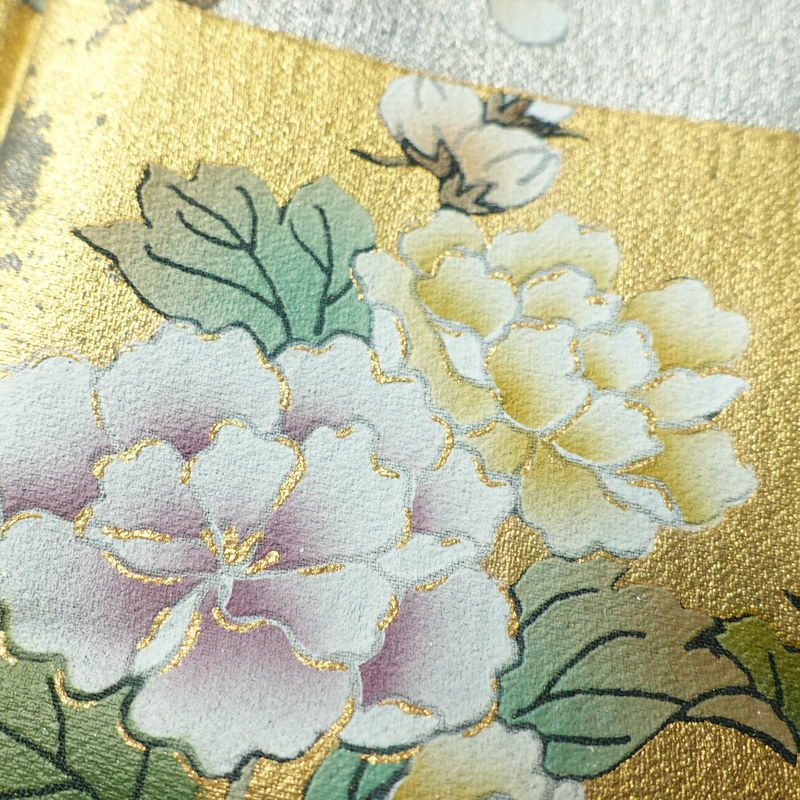 付け下げ 美品 しつけ糸付き 正絹 箔 身丈161.5cm 裄丈69cm 附下 袷仕立て ぼかし 緑・うぐいす色_画像7