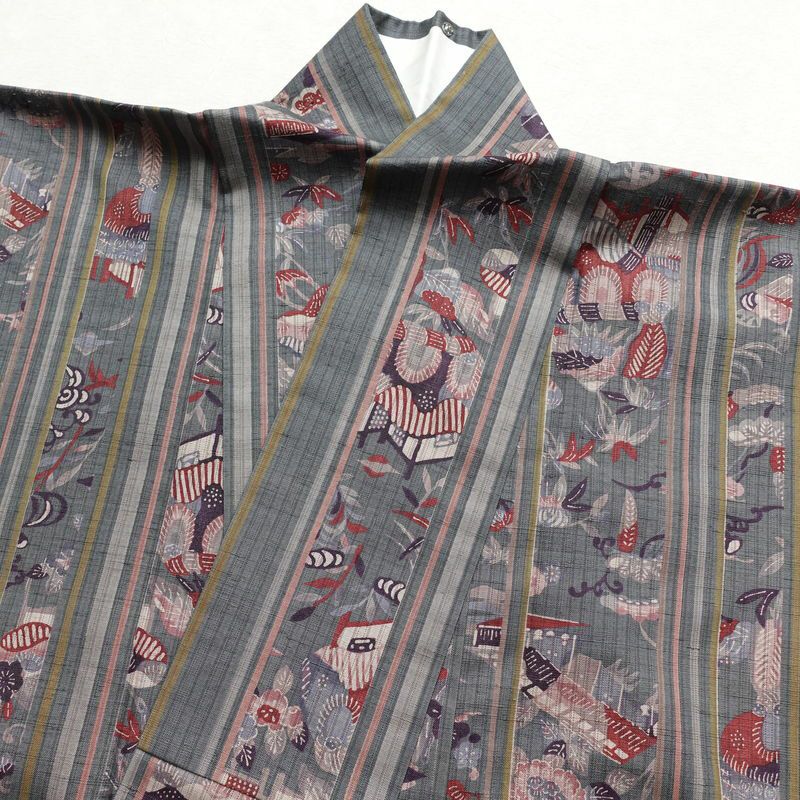 小紋 良品 紬生地 正絹 紬地 古典柄 身丈158cm 裄丈65cm 袷仕立て 緑・うぐいす色_画像20