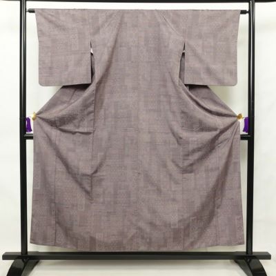 紬 正絹 幾何学柄・抽象柄 着物 袷仕立て 身丈155cm 裄丈63.5cm 紫・藤色