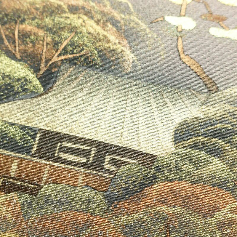 訪問着 一つ紋付き 縮緬 正絹 箔 風景柄 身丈156cm 裄丈63cm 共八掛 袷仕立て 紫・藤色_画像17