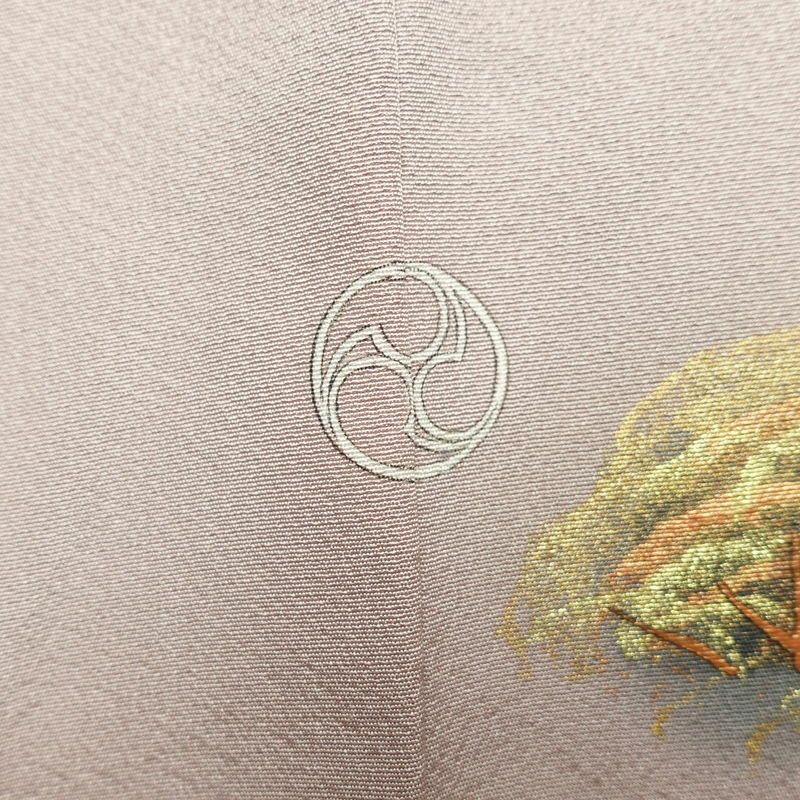 訪問着 一つ紋付き 縮緬 正絹 箔 風景柄 身丈156cm 裄丈63cm 共八掛 袷仕立て 紫・藤色_画像34