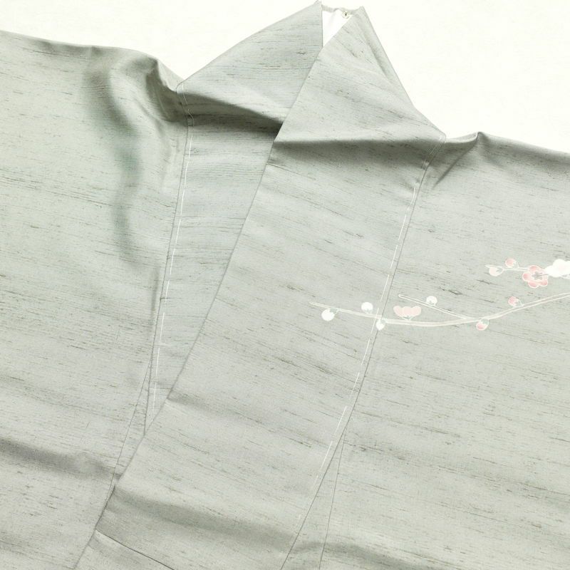 訪問着 紬生地 しつけ糸付き 正絹 花柄 身丈160cm 裄丈64cm 紬地 共八掛 袷仕立て 緑・うぐいす色_画像28