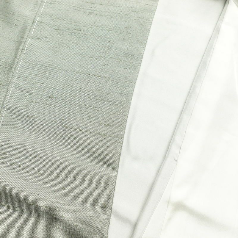 訪問着 紬生地 しつけ糸付き 正絹 花柄 身丈160cm 裄丈64cm 紬地 共八掛 袷仕立て 緑・うぐいす色_画像31