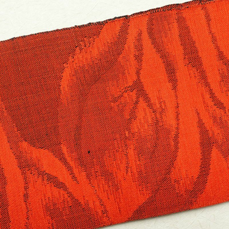 名古屋帯 六通柄 正絹 紬地 幾何学柄・抽象柄 通し仕立て 赤・朱_画像21