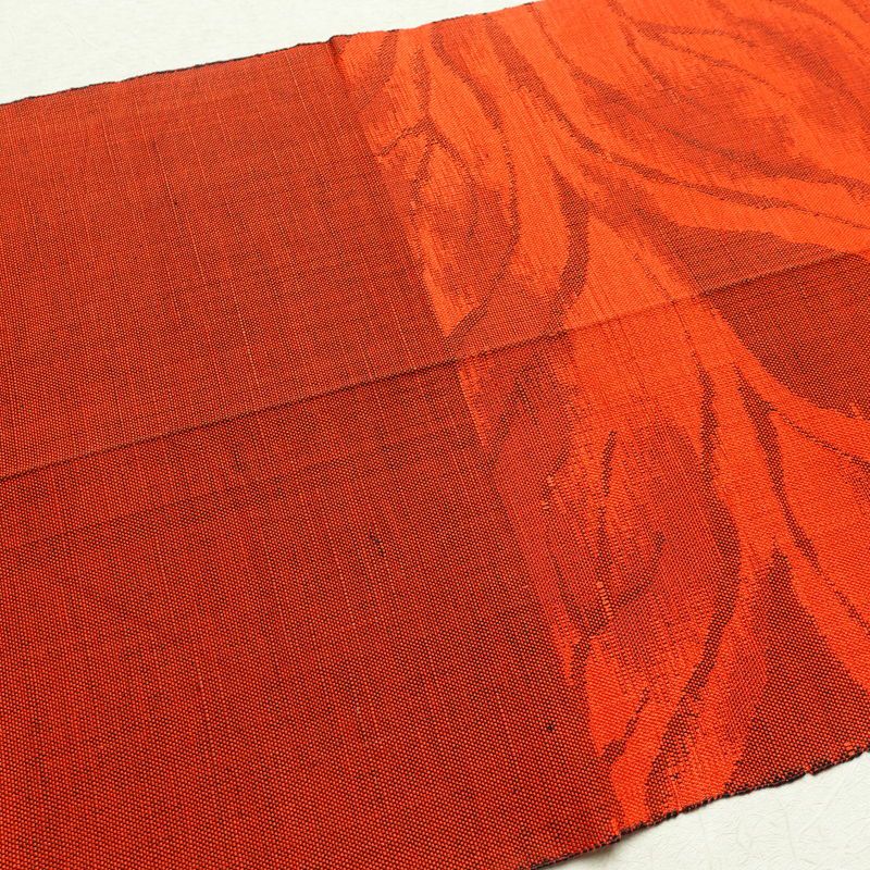 名古屋帯 六通柄 正絹 紬地 幾何学柄・抽象柄 通し仕立て 赤・朱_画像22