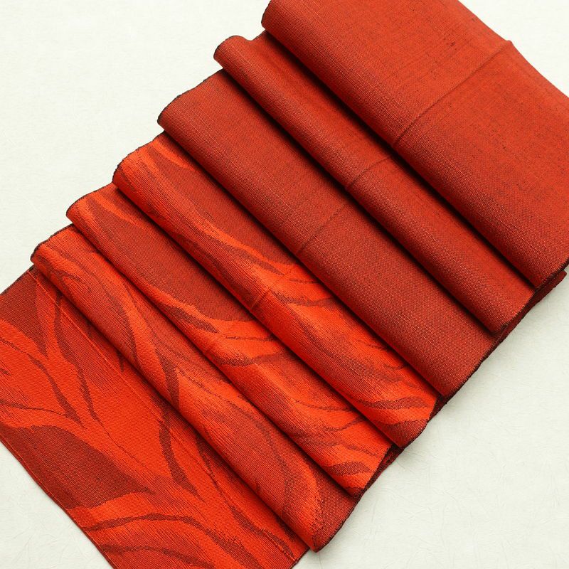 名古屋帯 六通柄 正絹 紬地 幾何学柄・抽象柄 通し仕立て 赤・朱_画像24