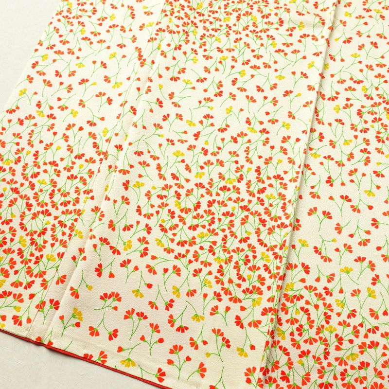 小紋 総柄 正絹 着物 花柄 こもん 袷仕立て 身丈160cm 裄丈65cm クリーム_画像4