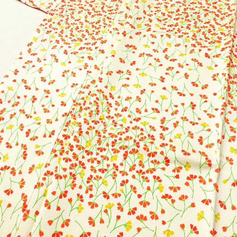 小紋 総柄 正絹 着物 花柄 こもん 袷仕立て 身丈160cm 裄丈65cm クリーム_画像5