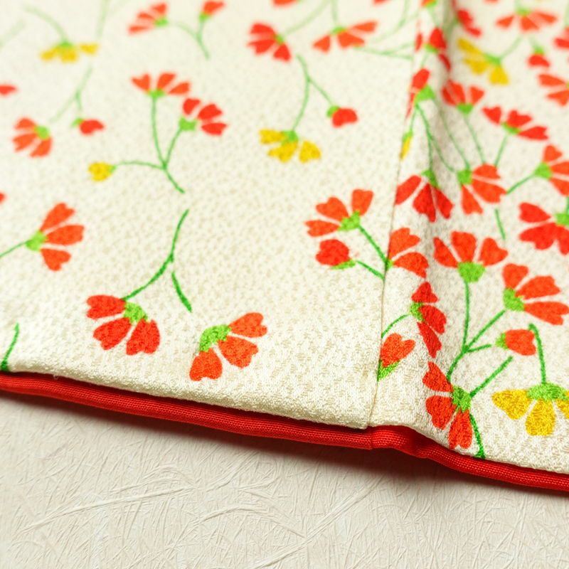 小紋 総柄 正絹 着物 花柄 こもん 袷仕立て 身丈160cm 裄丈65cm クリーム_画像11