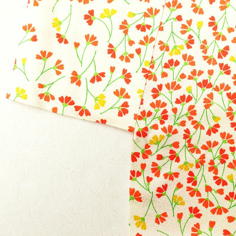 小紋 総柄 正絹 着物 花柄 こもん 袷仕立て 身丈160cm 裄丈65cm クリーム_画像13