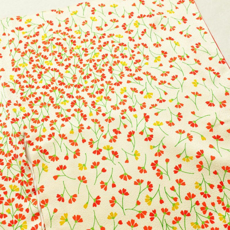 小紋 総柄 正絹 着物 花柄 こもん 袷仕立て 身丈160cm 裄丈65cm クリーム_画像14