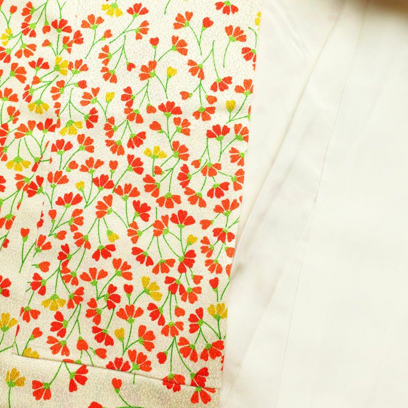 小紋 総柄 正絹 着物 花柄 こもん 袷仕立て 身丈160cm 裄丈65cm クリーム_画像23