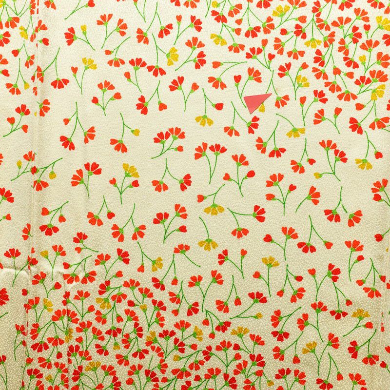 小紋 総柄 正絹 着物 花柄 こもん 袷仕立て 身丈160cm 裄丈65cm クリーム_画像32