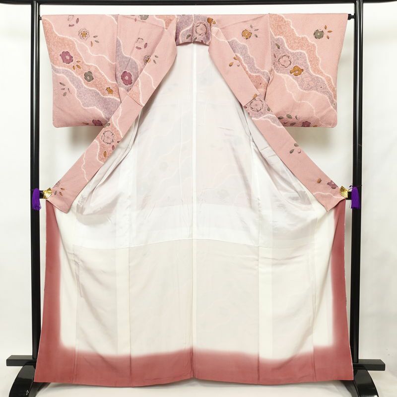 小紋 辻が花 良品 絞り 正絹 古典柄 身丈166cm 裄丈66.5cm 袷仕立て ピンク_画像3