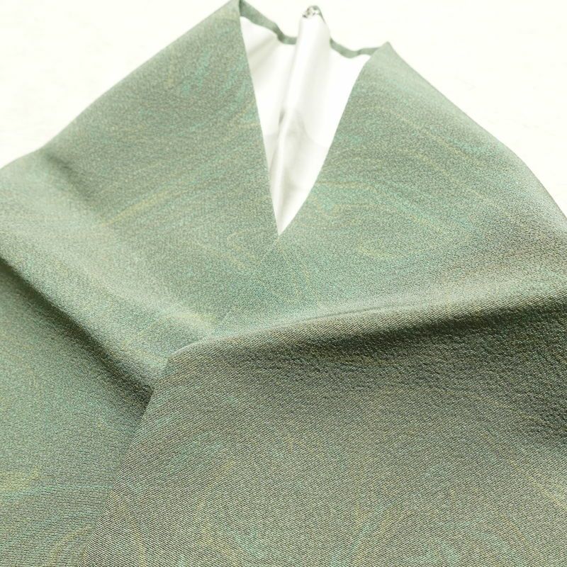 小紋 良品 墨流し 縮緬 正絹 流水・波柄 身丈155.5cm 裄丈63cm 袷仕立て 緑・うぐいす色_画像22