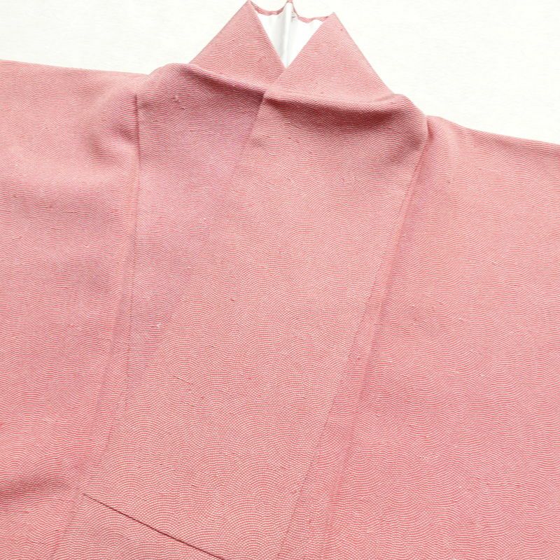 小紋 良品 鮫小紋 紬生地 正絹 古典柄 身丈161cm 裄丈65cm 袷仕立て ピンク_画像21