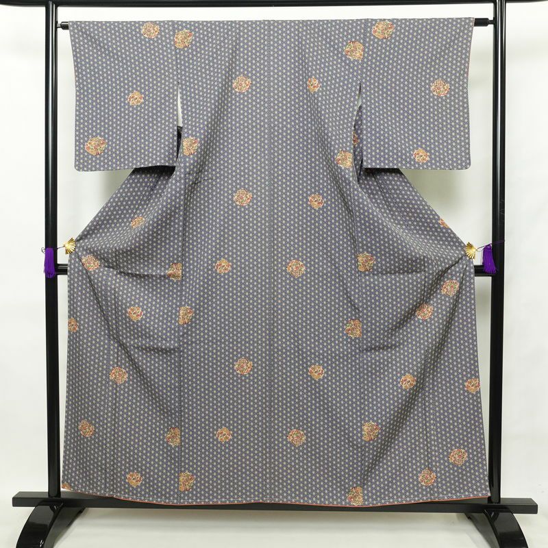 江戸小紋 袷 正絹 行儀柄 黒×白 身丈153.5裄64 なにげなく 