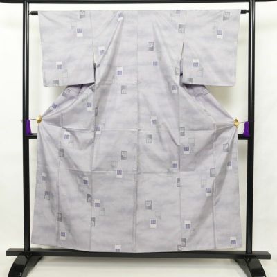 紬 正絹 幾何学柄・抽象柄 着物 袷仕立て 身丈156cm 裄丈63cm 紫・藤色