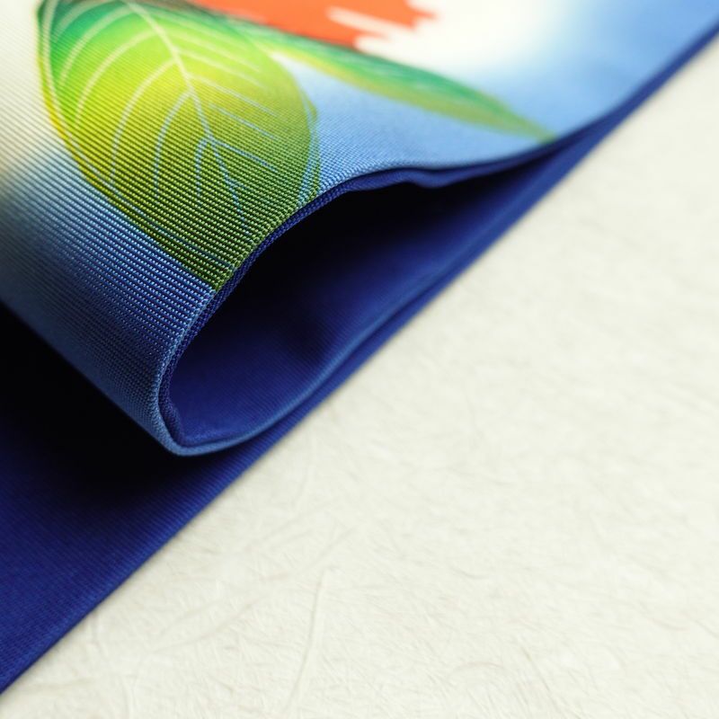 名古屋帯 塩瀬 太鼓柄 正絹 花柄 名古屋仕立て 青・紺_画像26