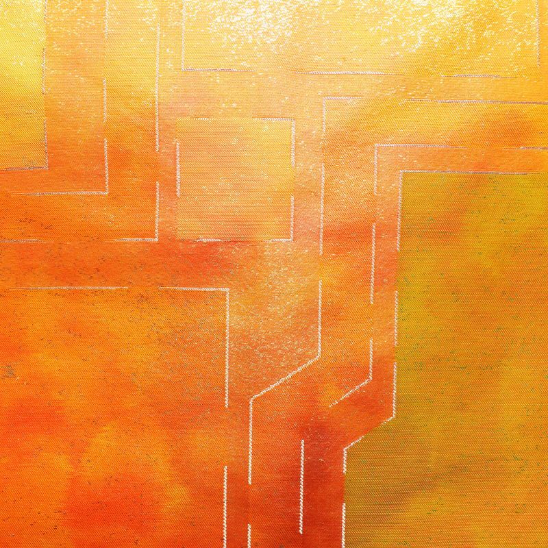 名古屋帯 六通柄 良品 正絹 幾何学柄・抽象柄 名古屋仕立て 橙_画像2