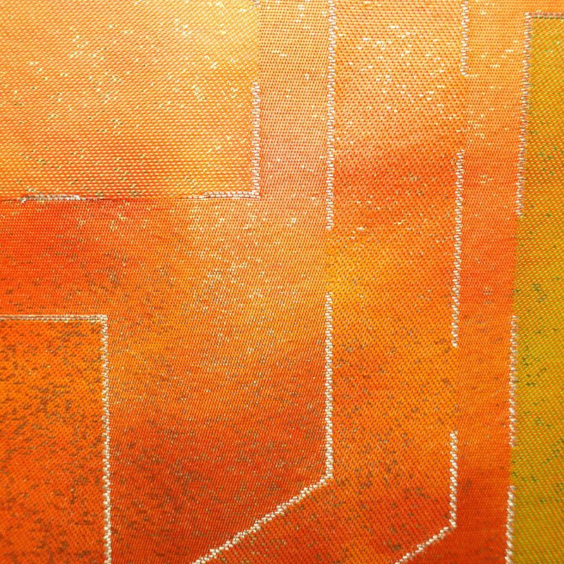 名古屋帯 六通柄 良品 正絹 幾何学柄・抽象柄 名古屋仕立て 橙_画像3