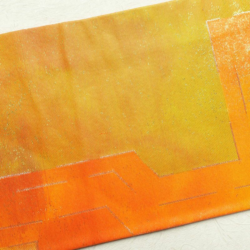 名古屋帯 六通柄 良品 正絹 幾何学柄・抽象柄 名古屋仕立て 橙_画像19