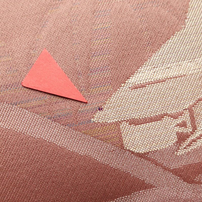 名古屋帯 六通柄 ポリエステル 風景柄 名古屋仕立て 小豆・エンジ_画像3