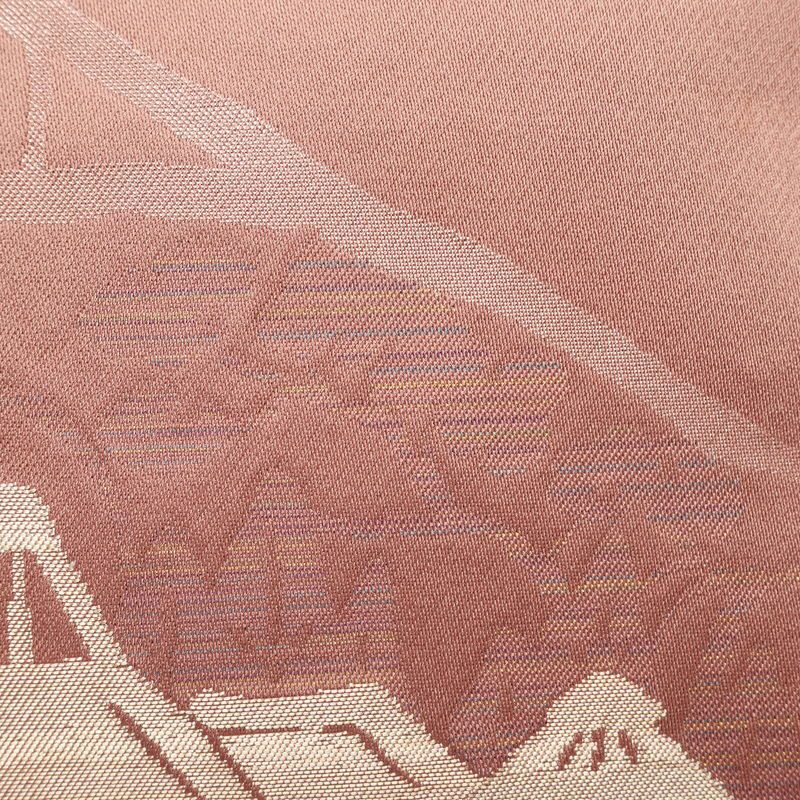 名古屋帯 六通柄 ポリエステル 風景柄 名古屋仕立て 小豆・エンジ_画像4