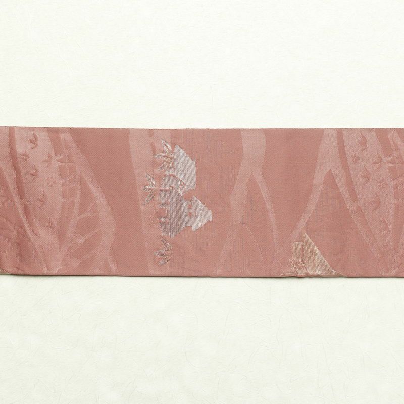 名古屋帯 六通柄 ポリエステル 風景柄 名古屋仕立て 小豆・エンジ_画像18