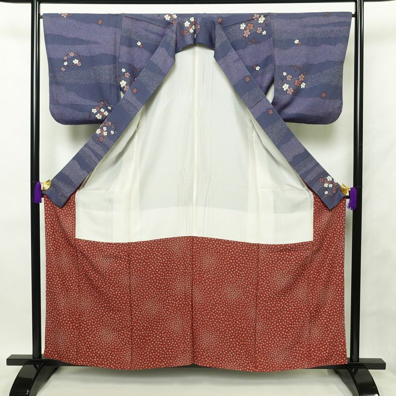 小紋 染乃座 玄才 落款入り 良品 正絹 身丈159.5cm 裄丈67.5cm 花柄 袷仕立て 青・紺_画像3