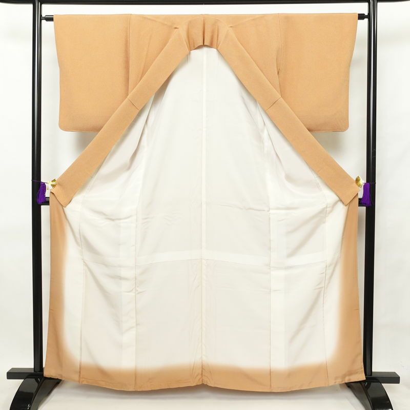 小紋 鮫小紋 縮緬 正絹 古典柄 袷仕立て 身丈162.5cm 裄丈64cm 黄・黄土色_画像3