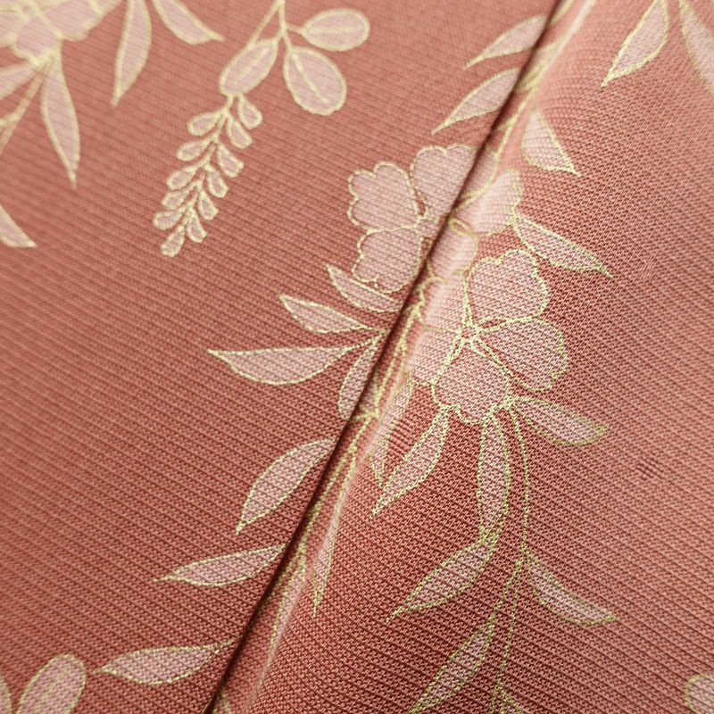 訪問着 良品 正絹 刺繍 木の葉・植物柄 身丈161cm 裄丈66cm 縞柄 袷仕立て 小豆・エンジ_画像11